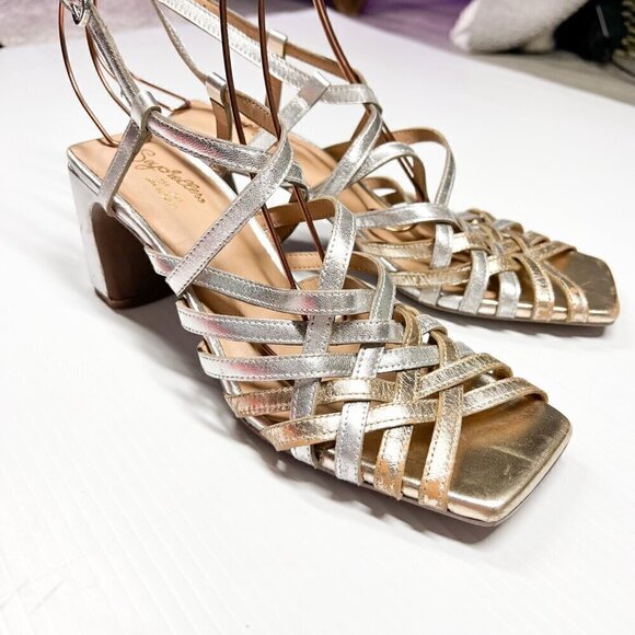 Seychelles Charter Heels Strappy Sandals Size 8.5 Leather Silver - Picture 6 of 16